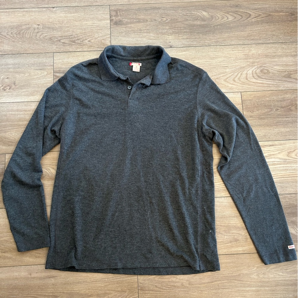 Y2K GUESS Men’s Charcoal Wool Blend Long Sleeve Polo Size M